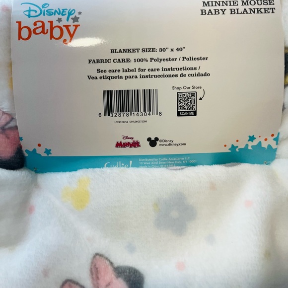Disney Baby Soft & Cuddly Minnie Mouse 30" x 40" White Baby Blanket - Picture 8 of 10